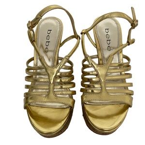BeBe Gold Wedge Sandals